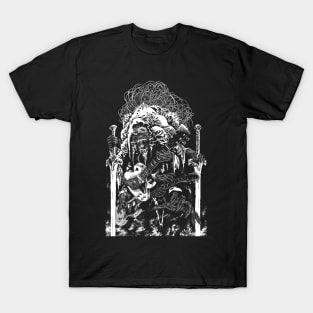 demon guitar monster skeleton swords tattoo 70s metal amp amplifier stack tube guitar heavy stoner rock T-Shirt